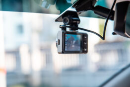 Dash camera attached to the windshield